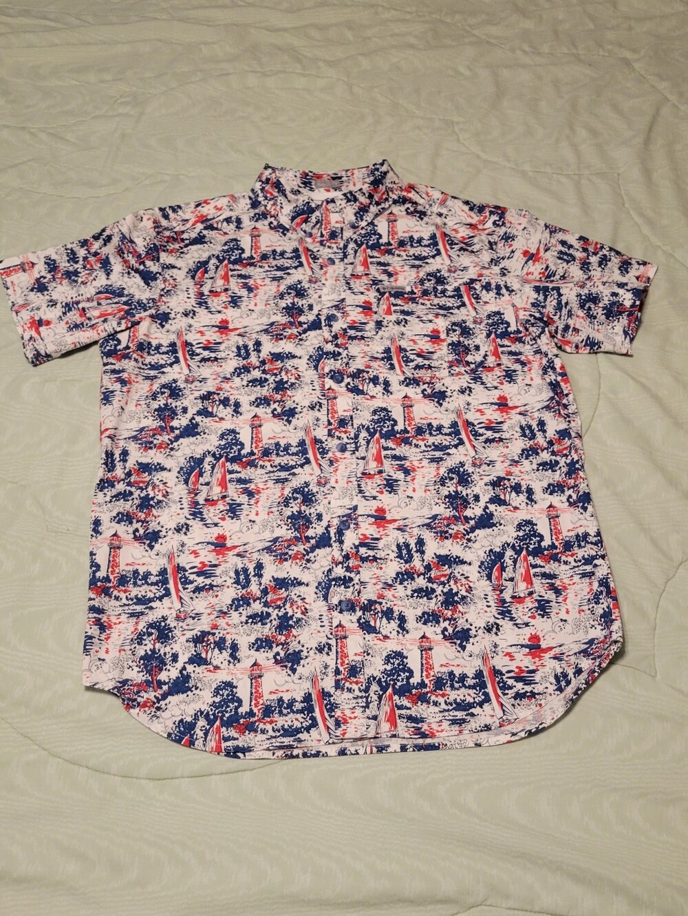 Columbia Short Sleeve Nautical Print Shirt - Red, White, and Blue *New W/O Tags*